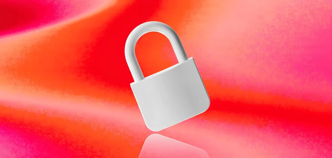 Product photo of a white padlock on a cherry red, orange and hot pink gradient